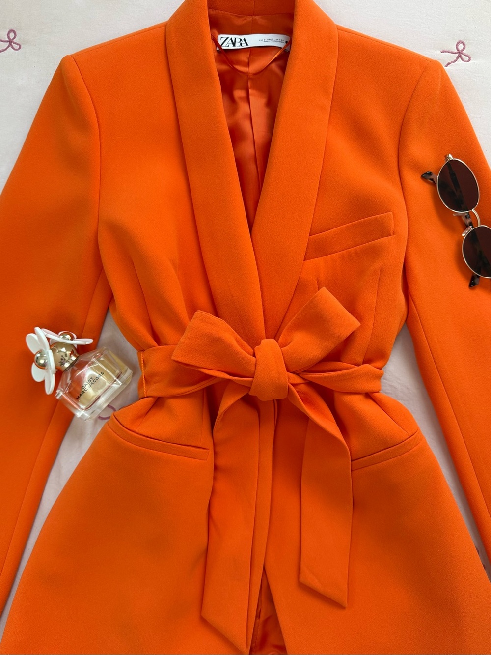 ZARA Orange Shawl Collar Belted Blazer - Picture 3 of 5